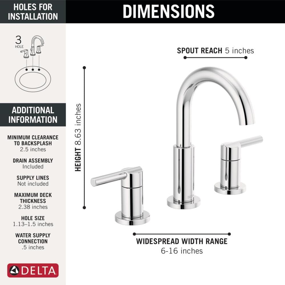 Delta Nicoli Widespread Bathroom Faucet 3 Hole Chrome 2 Handle