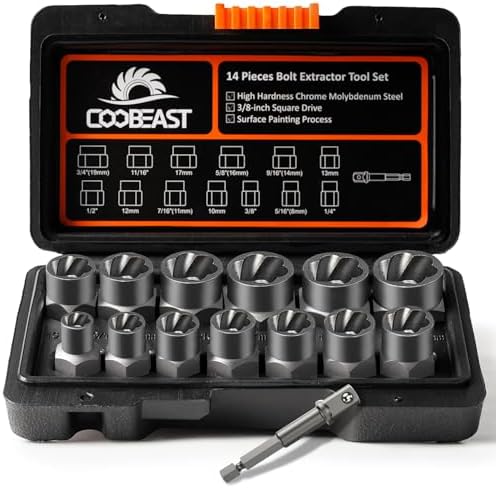 Coobeast 13Pcs Heavy Duty Bolt Extractor Set with 38 Inch Adapter