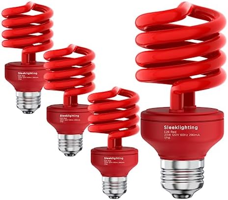 SLEEKLIGHTING 23W T2 Red Spiral CFL Bulb 4 Pack UL Approved
