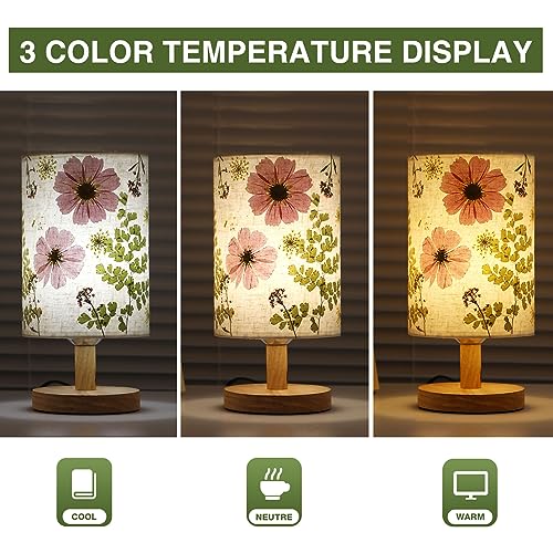 Dried Flowers Table Lamp with Wood Base and Linen Shade