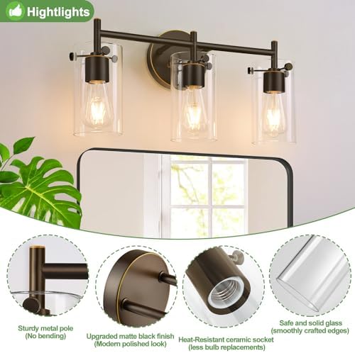 3-Light Oil-Rubbed Bronze Wall Sconce with Clear Glass Shades