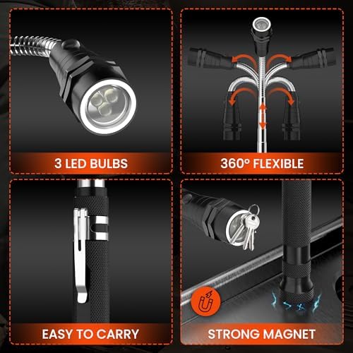 LED Magnetic Pickup Tool with Telescoping Handle and 360 Light