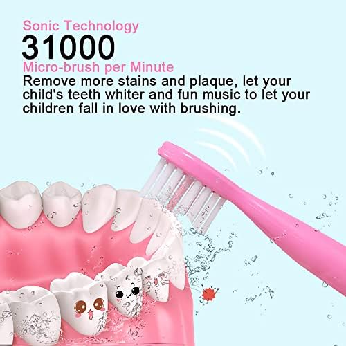 OJV Musical Electric Toothbrush for Kids 3 Modes 2 Min Timer Pink