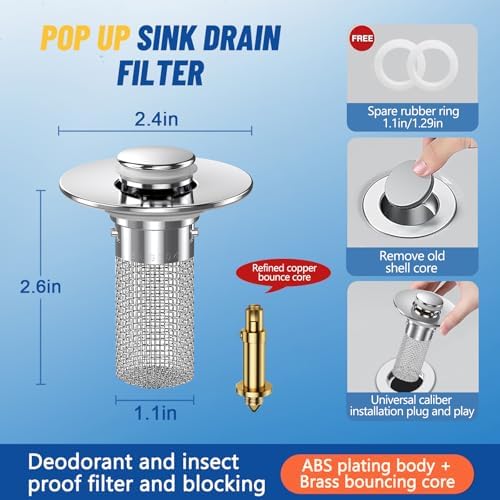 2PC Bathroom Sink Stopper Hair Catcher with Pop Up Mechanism