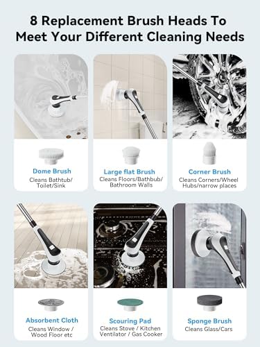 Cordless Electric Spin Scrubber with 8 Replaceable Heads