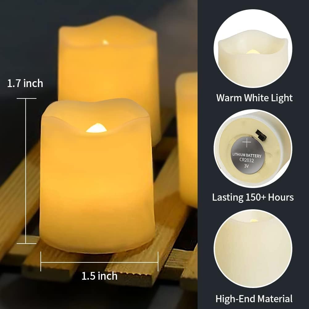 SHYMERY 24 Pack Flameless Votive Candles 200 Hour LED Tea Lights Warm White