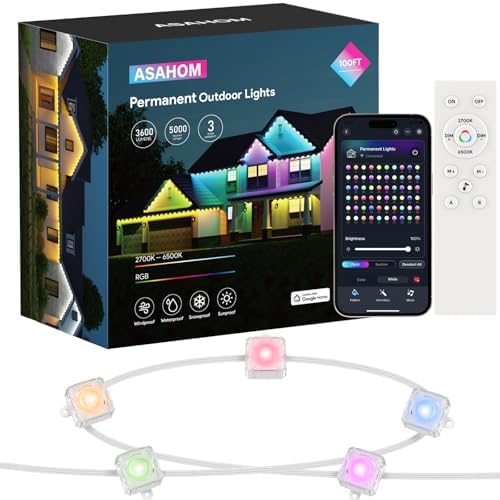 ASAHOM 100ft RGBCW LED Eave Light String - 3600lm IP67 Weatherproof