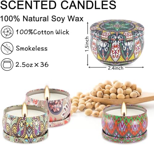 Set of 36 Scented Soy Candles for Gifts