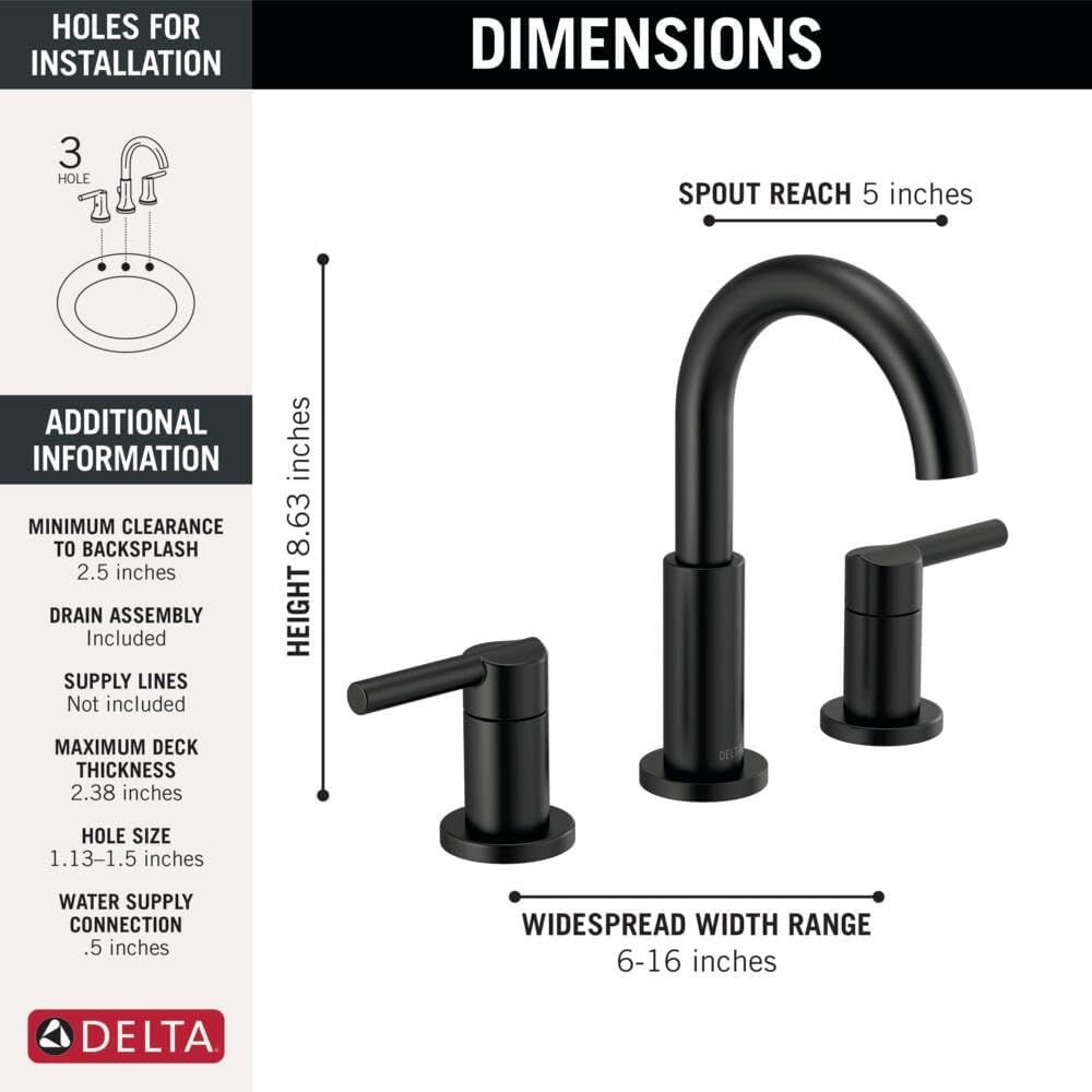 Delta Nicoli Widespread 3 Hole Matte Black Bathroom Faucet