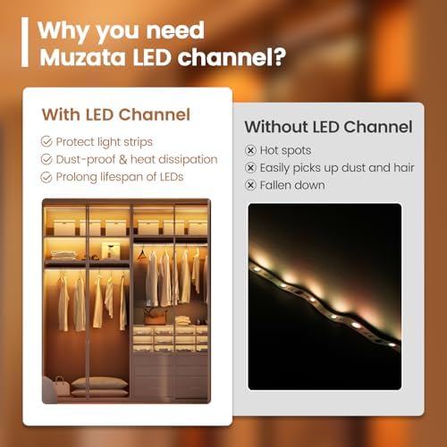 Muzata 6Pack LED Channel U Shape Silver Diffuser with Milky White Cover