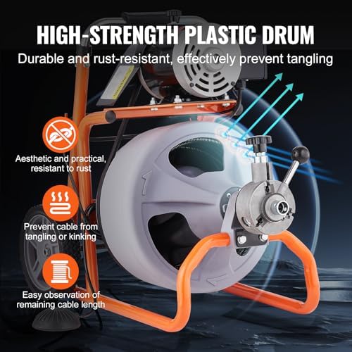 VEVOR 100FT Electric Pipe Cleaning Machine with 38 Steel Cable