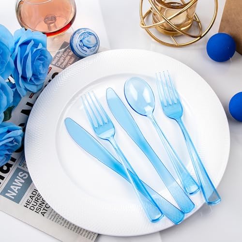 WDF Blue Plastic Cutlery Set 180 Pieces for Parties