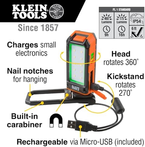 Klein Tools 56403 Rechargeable LED Work Light with Kickstand and Carabiner