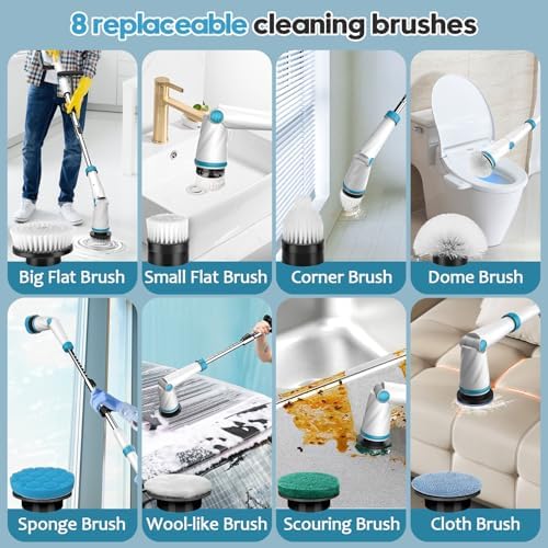 Fimilo 1500RPM Electric Spin Scrubber with 8 Brush Heads and 2 Batteries 1