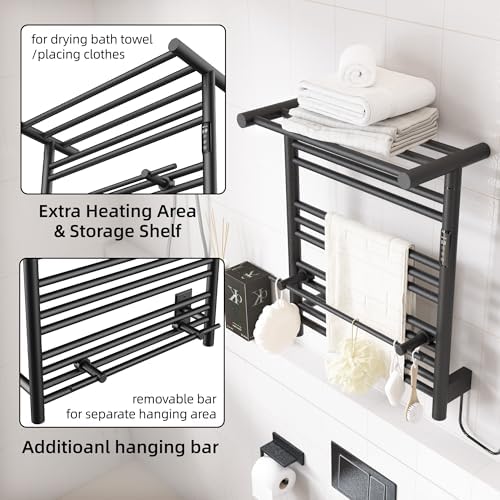 PBhusri Electric Towel Warmer with Storage Shelf Matte Black