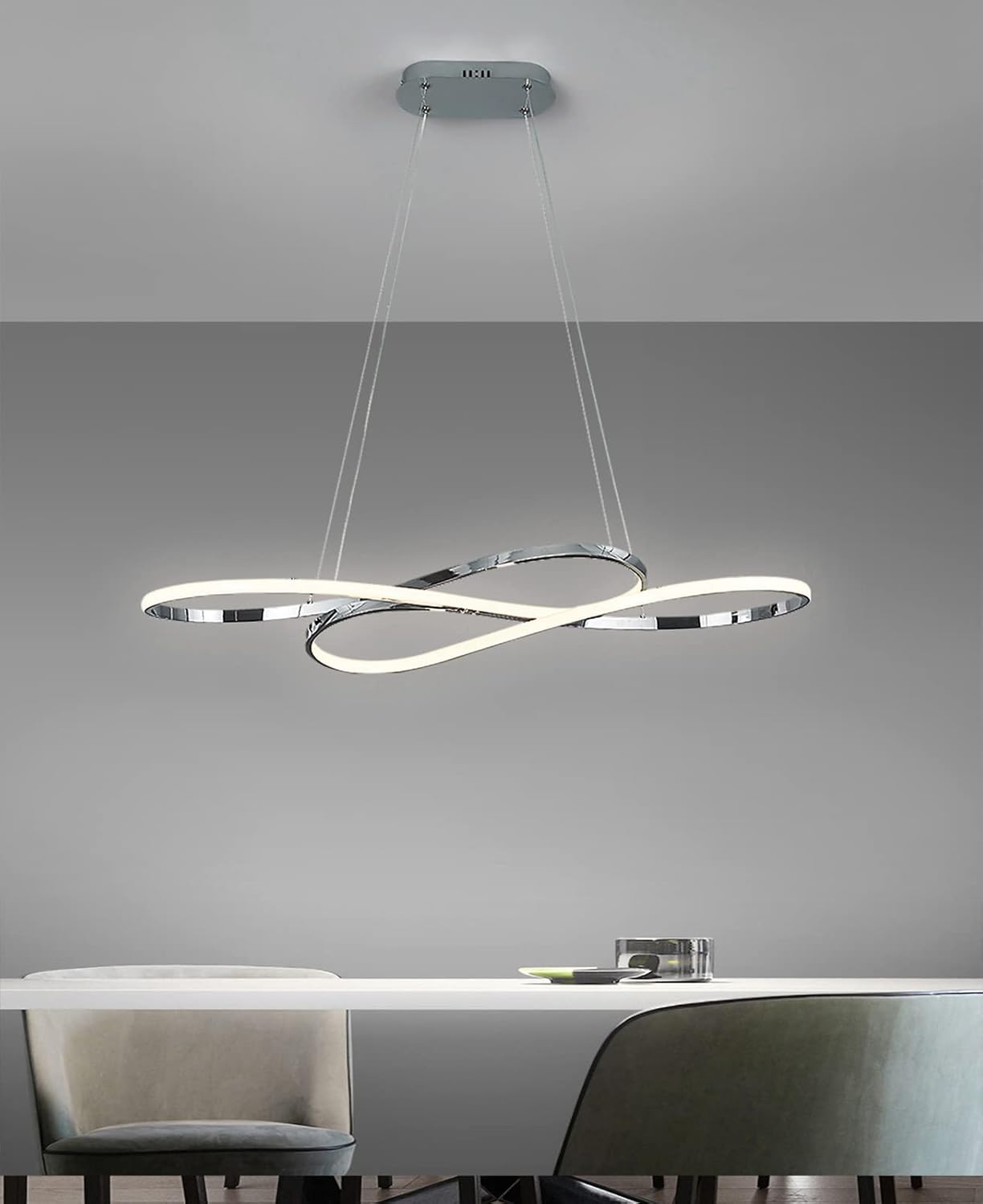 Modern LED Chandelier with Alexa Voice Control Chrome Design 39 Inch
