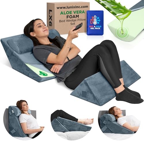 Lunix 3pcs Orthopedic Bed Wedge Pillow Set with Hot Cold Pack