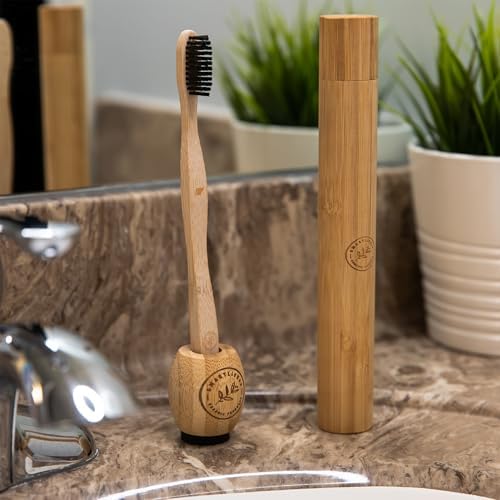 SmartLifeco Bamboo Charcoal Toothbrushes 4-Pack with Case Stand