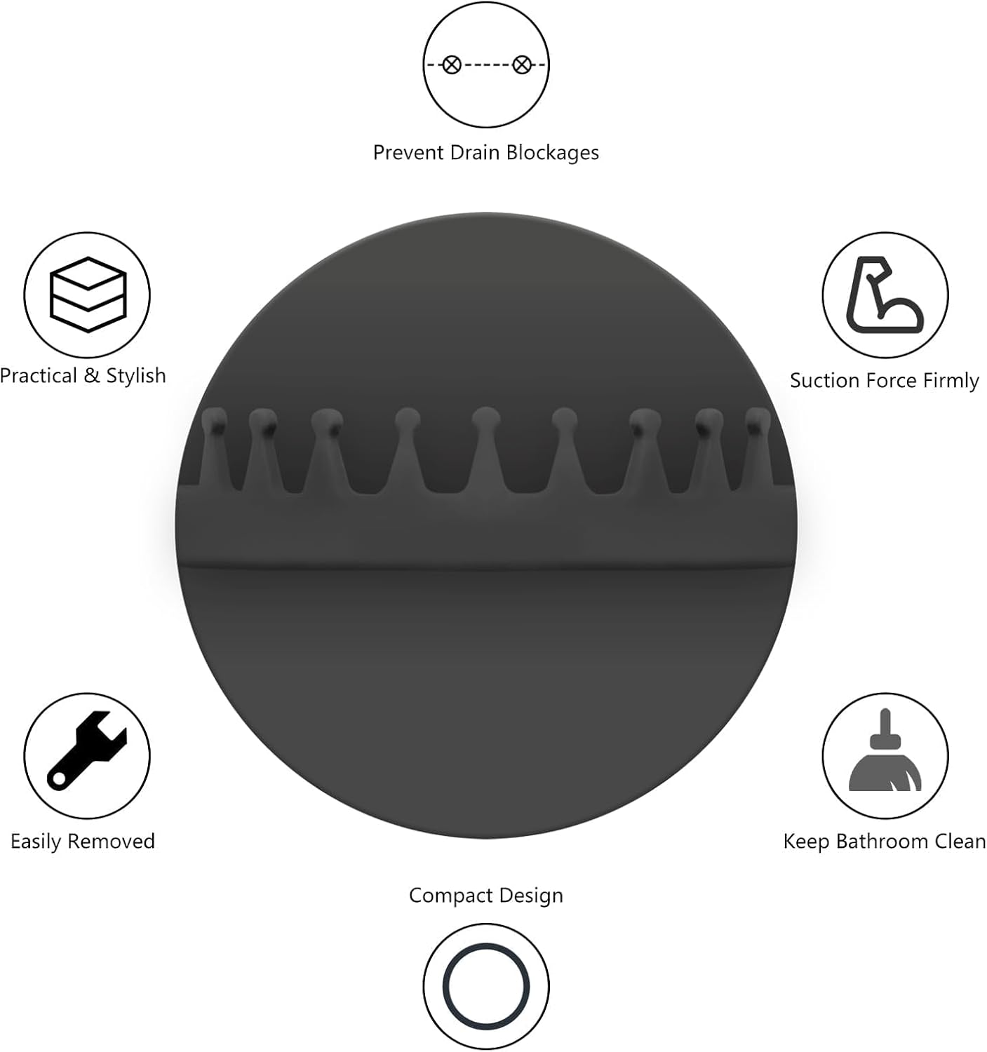 HINGTAI Hair Catcher Wall-Mount Suction Cup Drain Protector Black Reusable