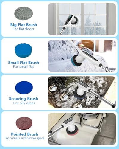 VTT Electric Bathroom Scrubber with 8 Brush Heads and Detachable Handle