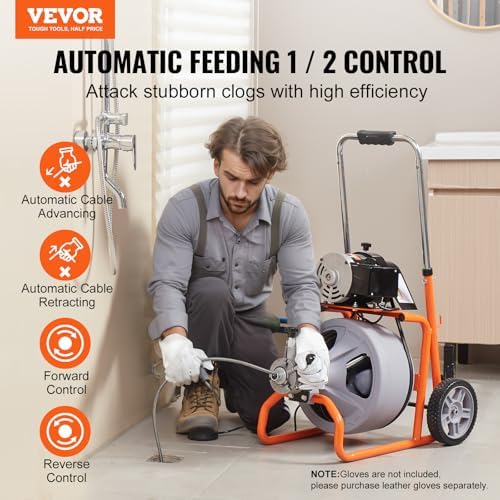 VEVOR 100FT Electric Pipe Cleaning Machine with 38 Steel Cable