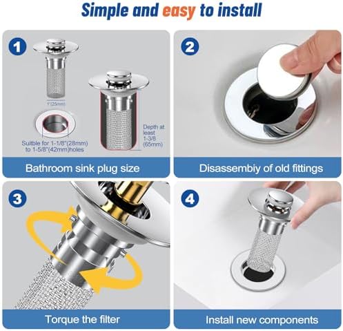 2PC Bathroom Sink Stopper Hair Catcher with Pop Up Mechanism
