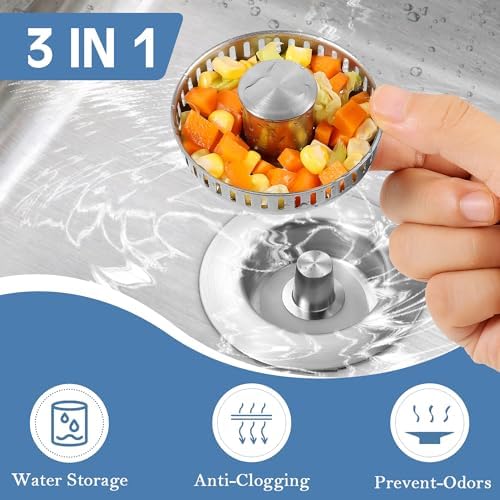 3 in 1 Kitchen Sink Drain Strainer with Pop Up Stopper