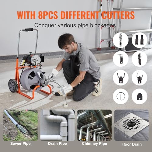 VEVOR 100FT Electric Pipe Cleaning Machine with 38 Steel Cable