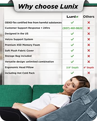 Lunix 3pcs Orthopedic Bed Wedge Pillow Set with Hot Cold Pack