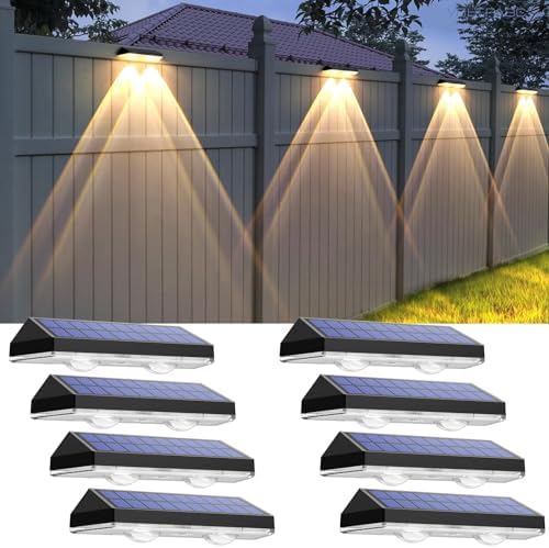 LIANGLOME Solar Fence Lights 8 Pack - 3 Modes IP65 Waterproof