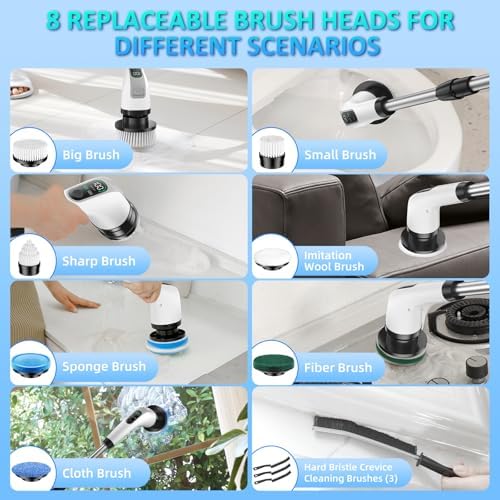 Yesayce Electric Spin Scrubber with 7 Brush Heads and 3 Crevice Brushes
