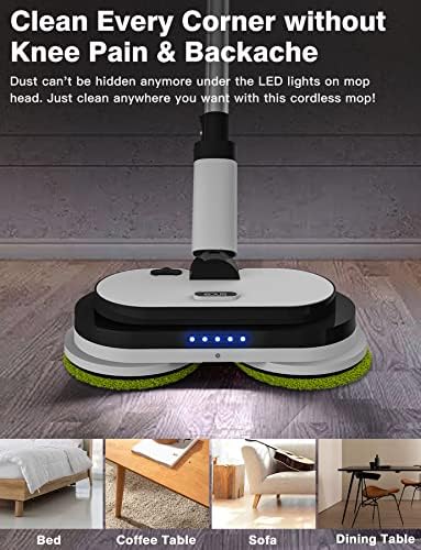 EOUS Cordless Electric Mop with LED Light and 300ML Tank