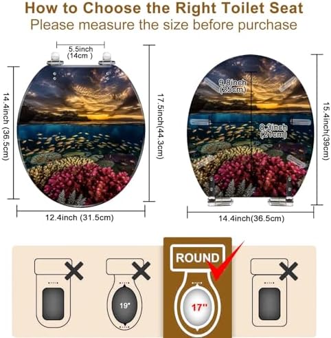 TRANQDEHOM Round Resin Toilet Seat with Golden Sunset Design