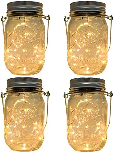 CHBKT 4-Pack Solar Mason Jar Lights with Handle and 30 LEDs