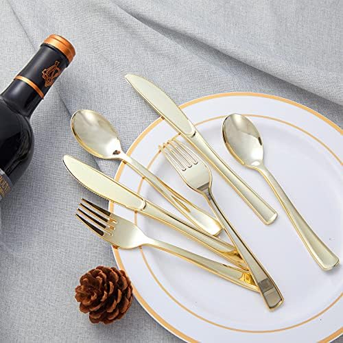 N9R 300PCS Gold Plastic Cutlery Set