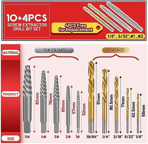 14 Piece Screw Extractor Set with Left Hand Drill Bits