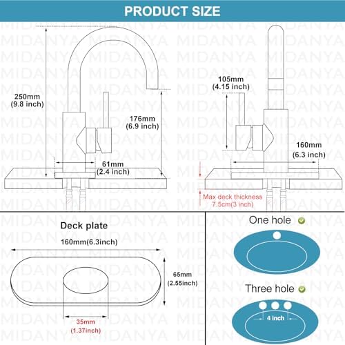 Midanya Single Handle Wet Bar Sink Faucet with Swivel Spout and Deck Plate