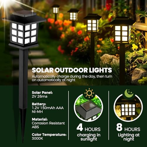 GIGALUMI 12 Pack Solar Path Lights Outdoor