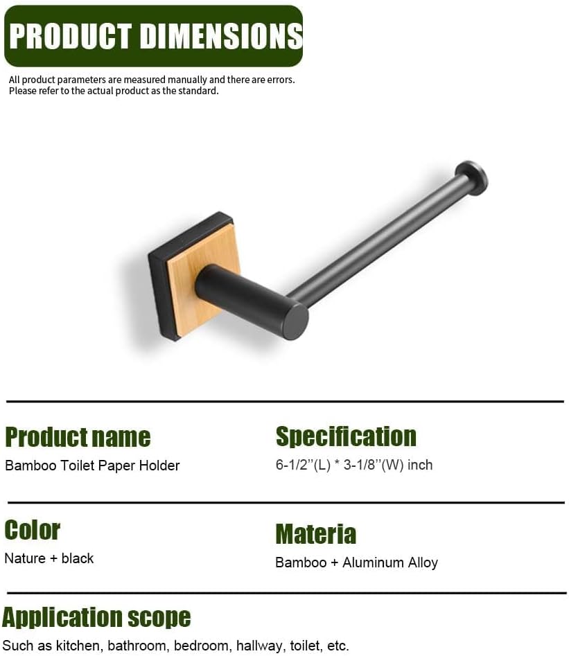 Bamboo Toilet Paper Holder Matt Black No Drilling Rustproof