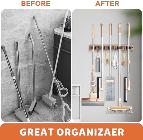 IMILLET Broom Holder Wall Mount with 5 Racks and 4 Hooks