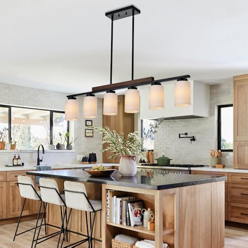 6-Lights Farmhouse Chandelier with Opal Glass and Wood Frame