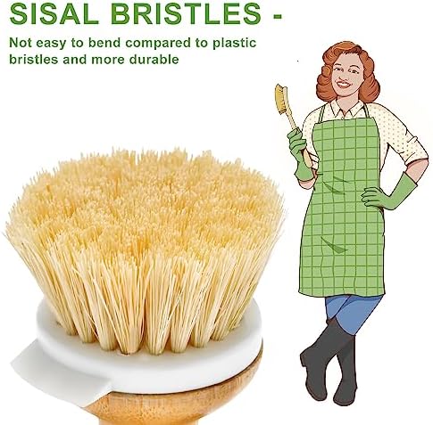 SUBEKYU Bamboo Dish Brush with Soap Dispenser and Built-in Scraper