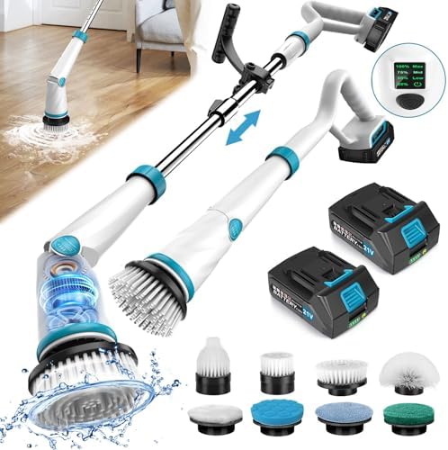 Fimilo 1500RPM Electric Spin Scrubber with 8 Brush Heads and 2 Batteries 1