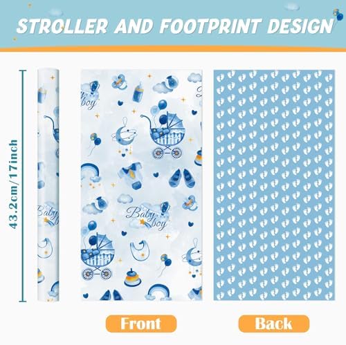 WERNNSAI Baby Boy Wrapping Paper Roll - 17x33ft Blue Elephant Design 1