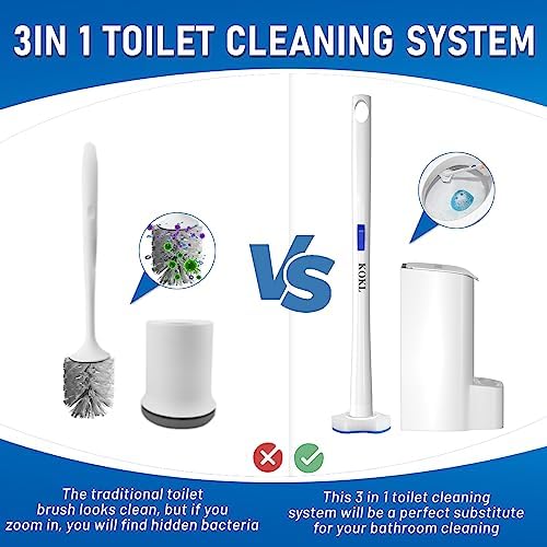 KOKL Disposable Toilet Brush with 40PCS Refills and Storage Caddy