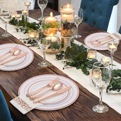 Goodluck 300PCS Rose Gold Plastic Cutlery Set