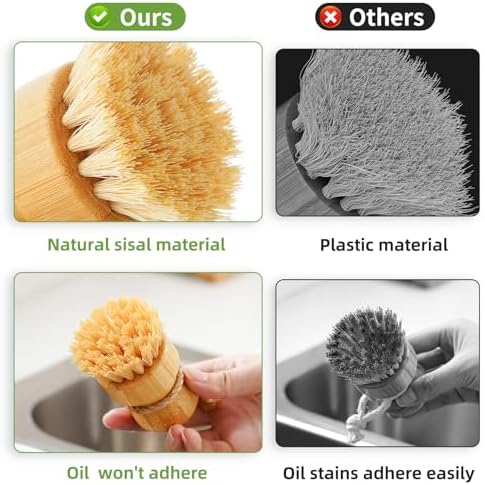 SUBEKYU Bamboo Dish Scrub Set of 2 with Sisal Bristles