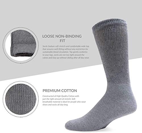 Big and Tall Mens Diabetic Socks - 6 Pairs Black Gray White