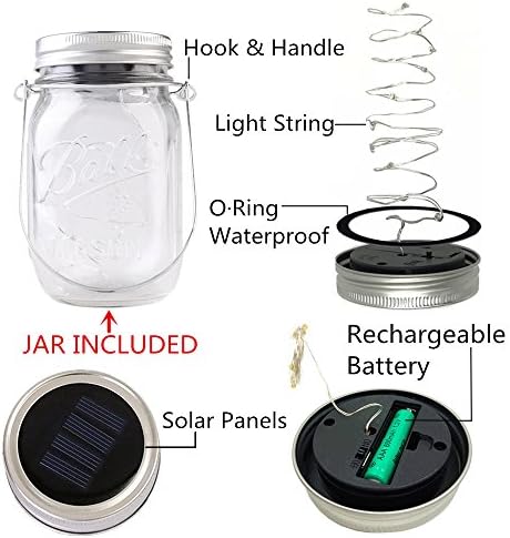 CHBKT 4-Pack Solar Mason Jar Lights with Handle and 30 LEDs