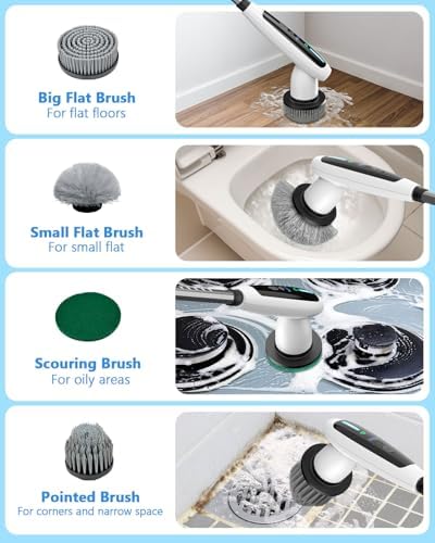 VTT Electric Bathroom Scrubber with 8 Brush Heads and Detachable Handle